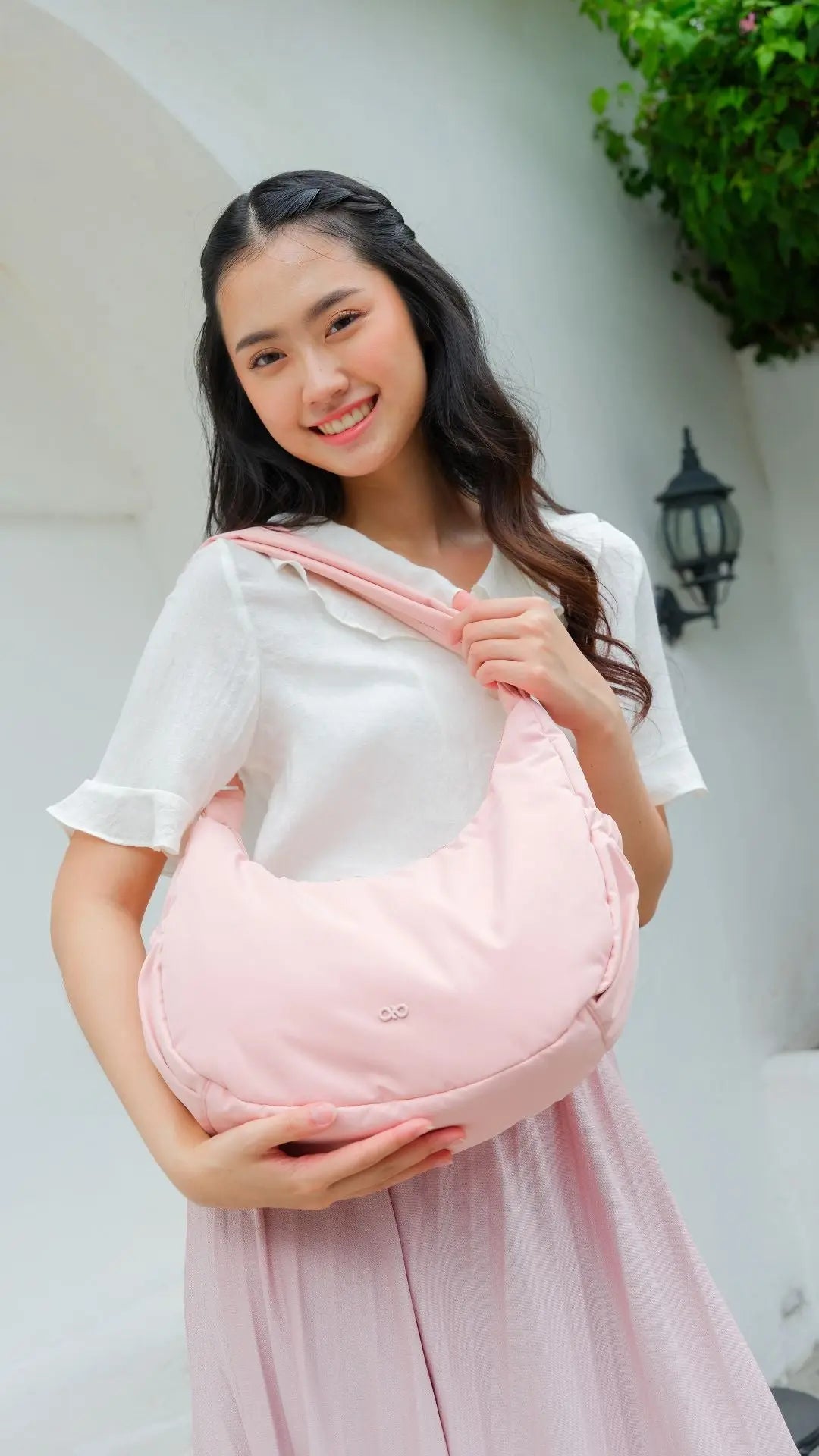 L COSY LUXE CRESCENT BAG IN BLUSH The Sophia Label