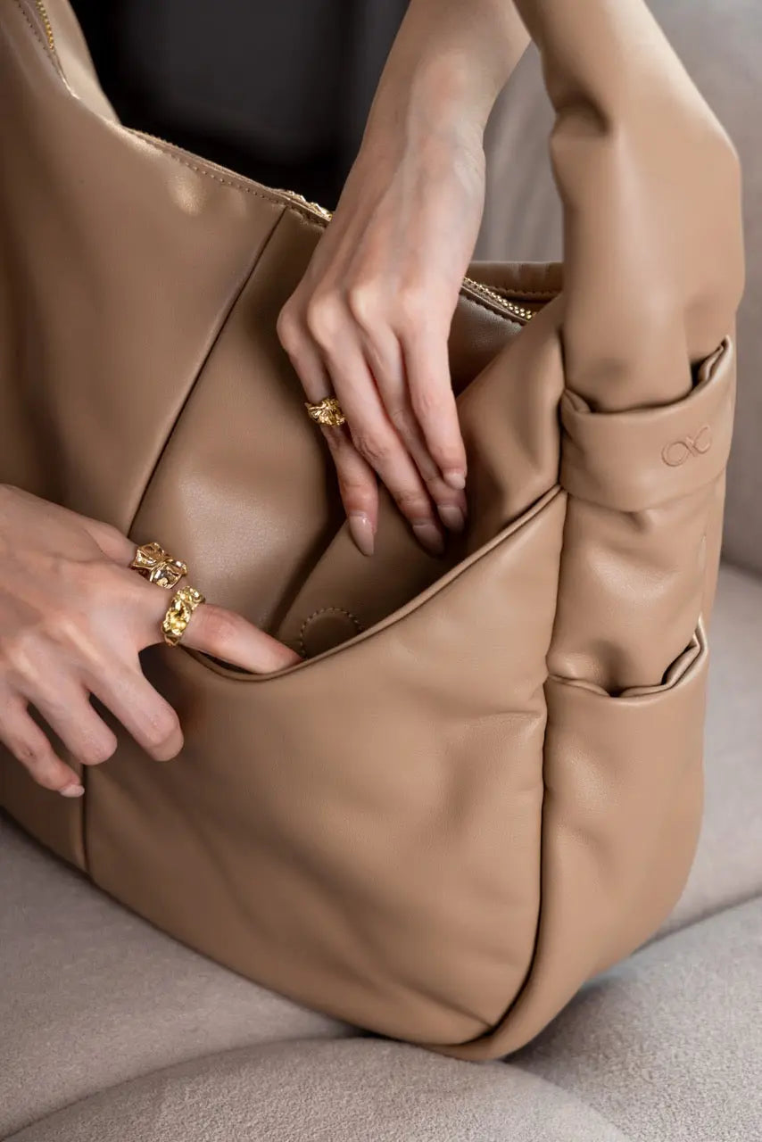 SIGNATURE POCKET SLOUCHY HOBO IN LATTE TSL Singapore