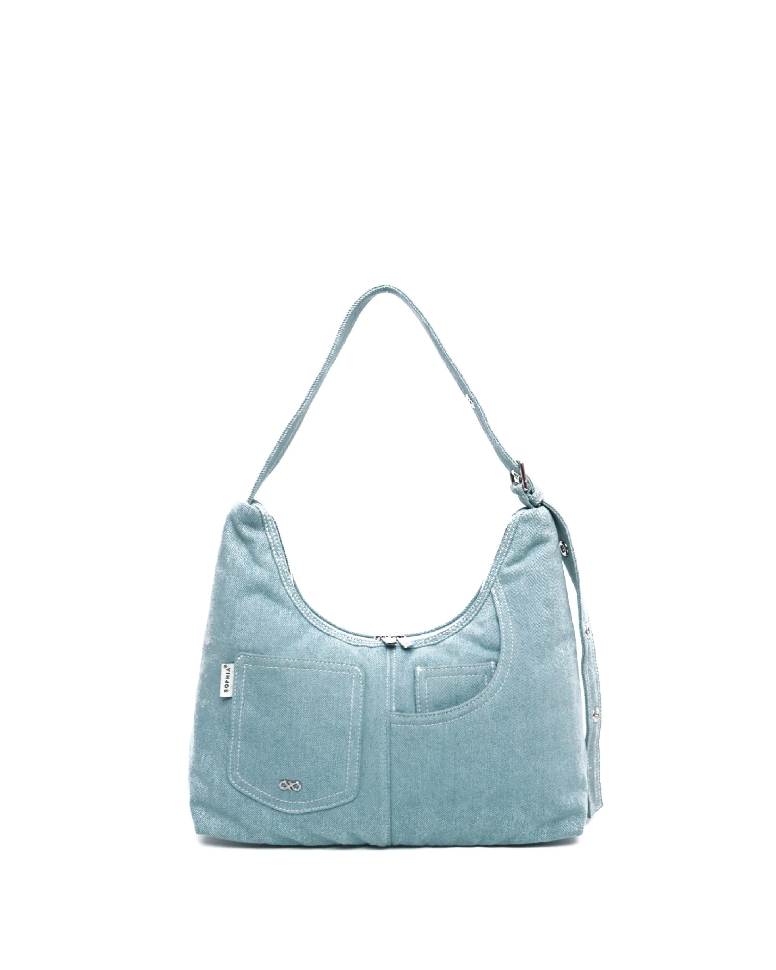 SIGNATURE POCKET HOBO BAG IN LIGHT WASH DENIM TSL Singapore