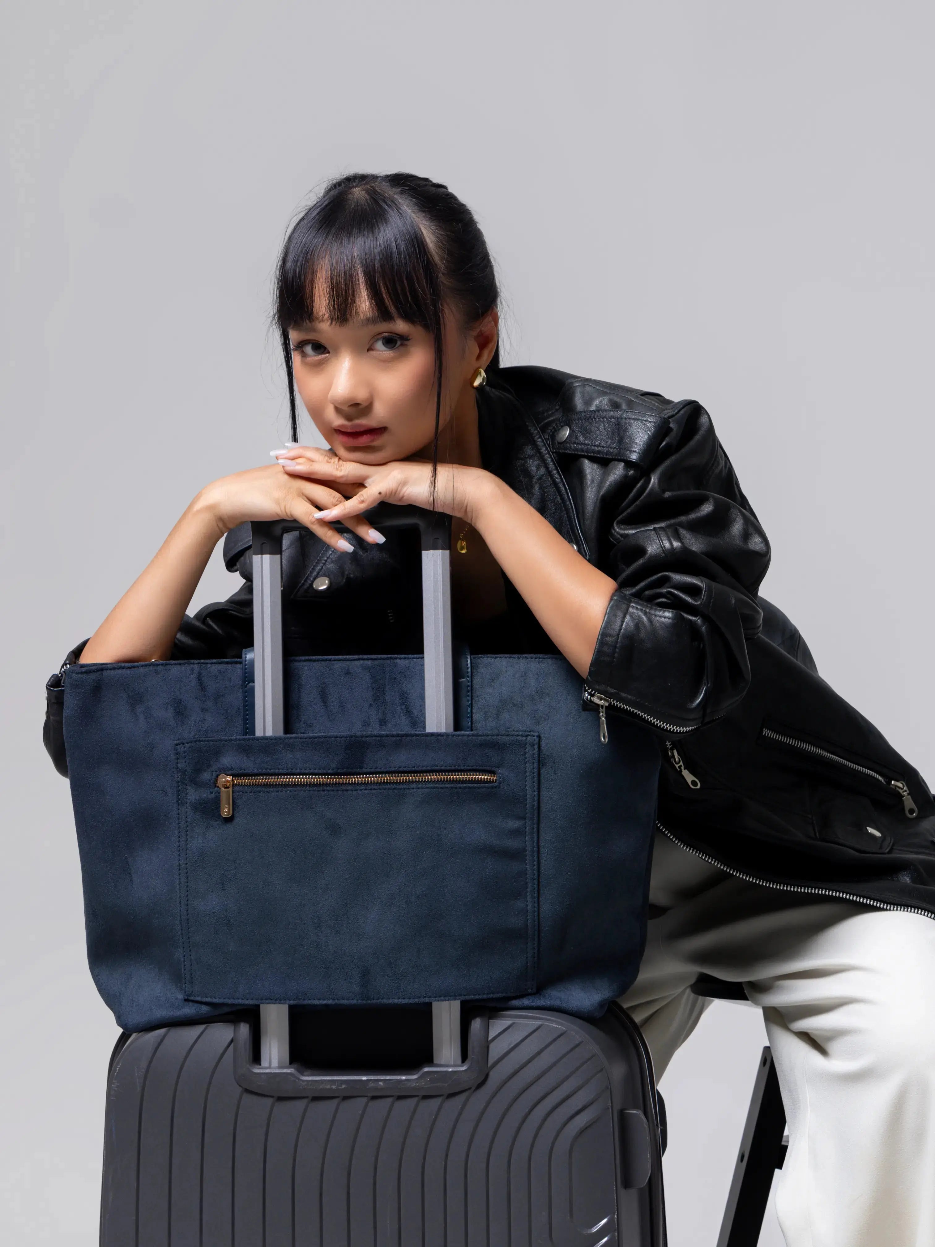 VALENTINA SUEDE TOTE BAG IN PRUSSIAN BLUE TSL Singapore