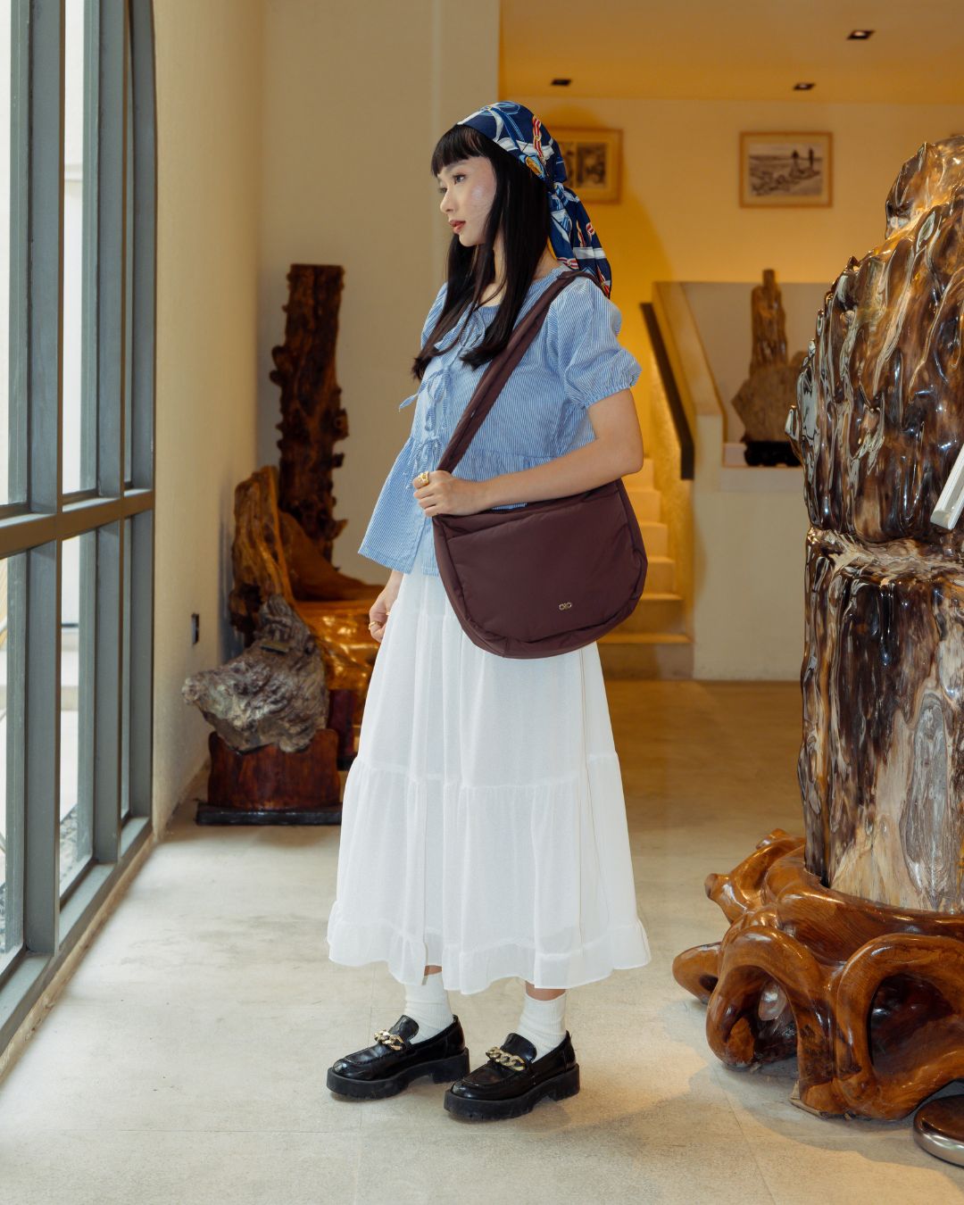 POSH PUFFY CROSSBODY BAG IN CHOCOLATE