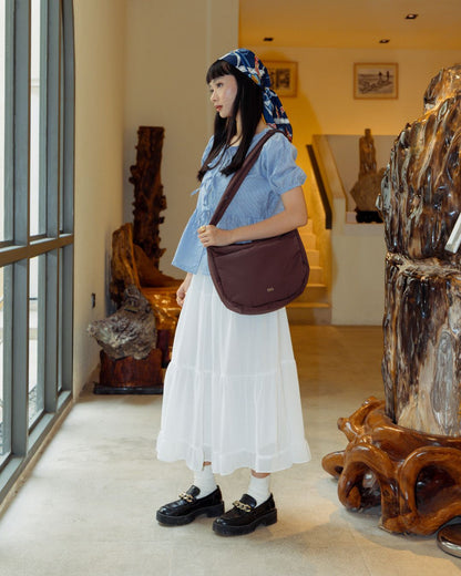 POSH PUFFY CROSSBODY BAG IN CHOCOLATE