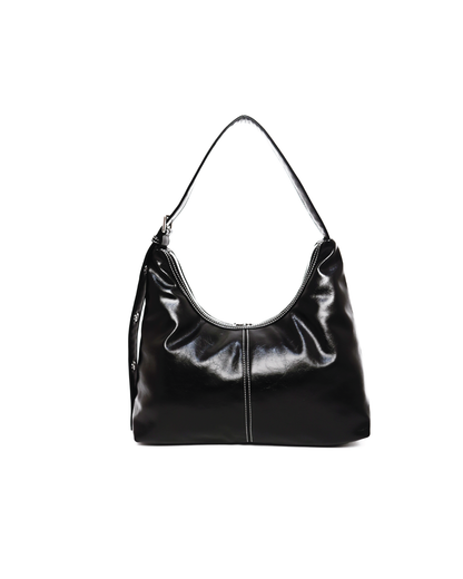 SIGNATURE POCKET LEATHER HOBO BAG IN BLACK