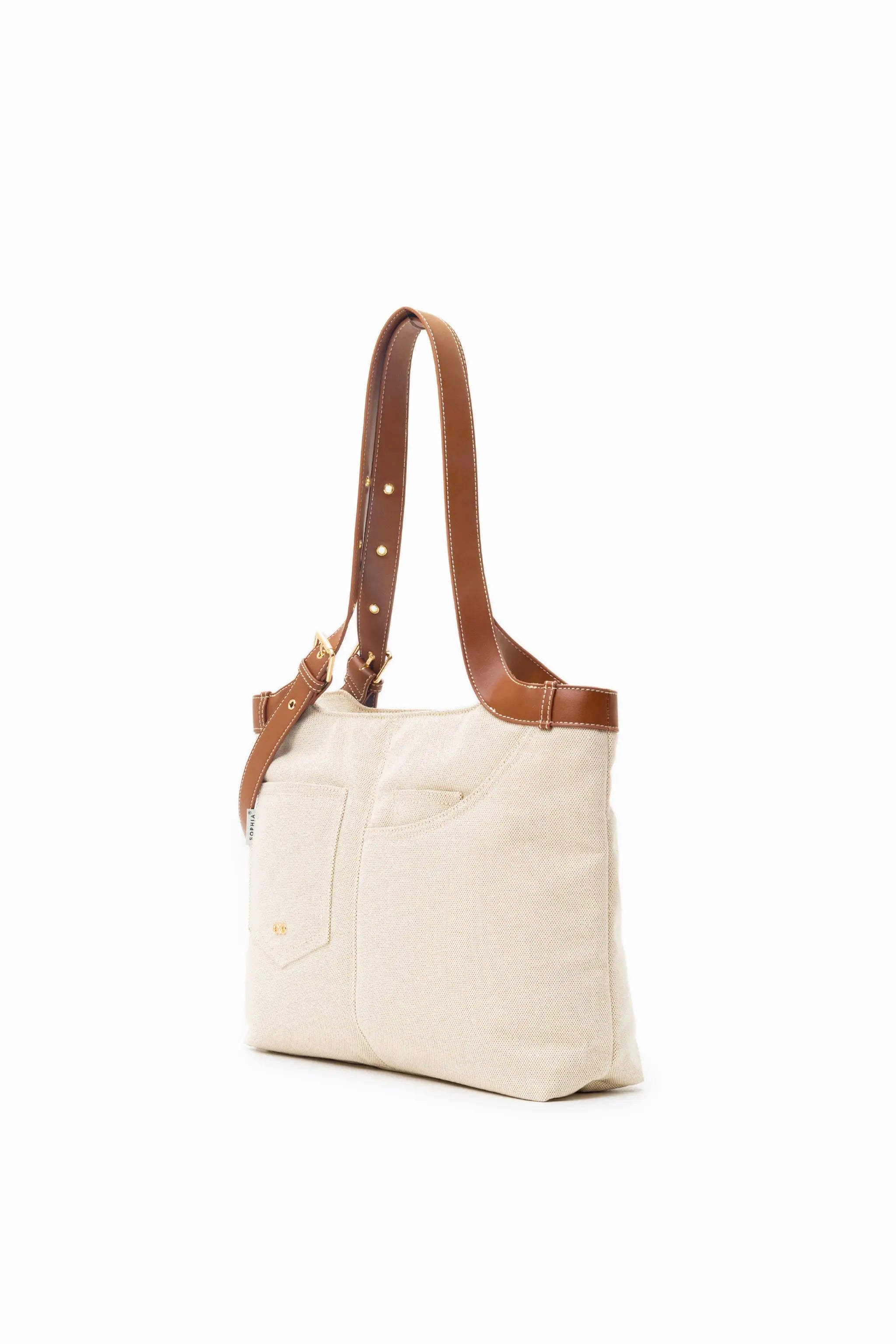 CALLY CANVAS SIGNATURE POCKET TOTE BAG 